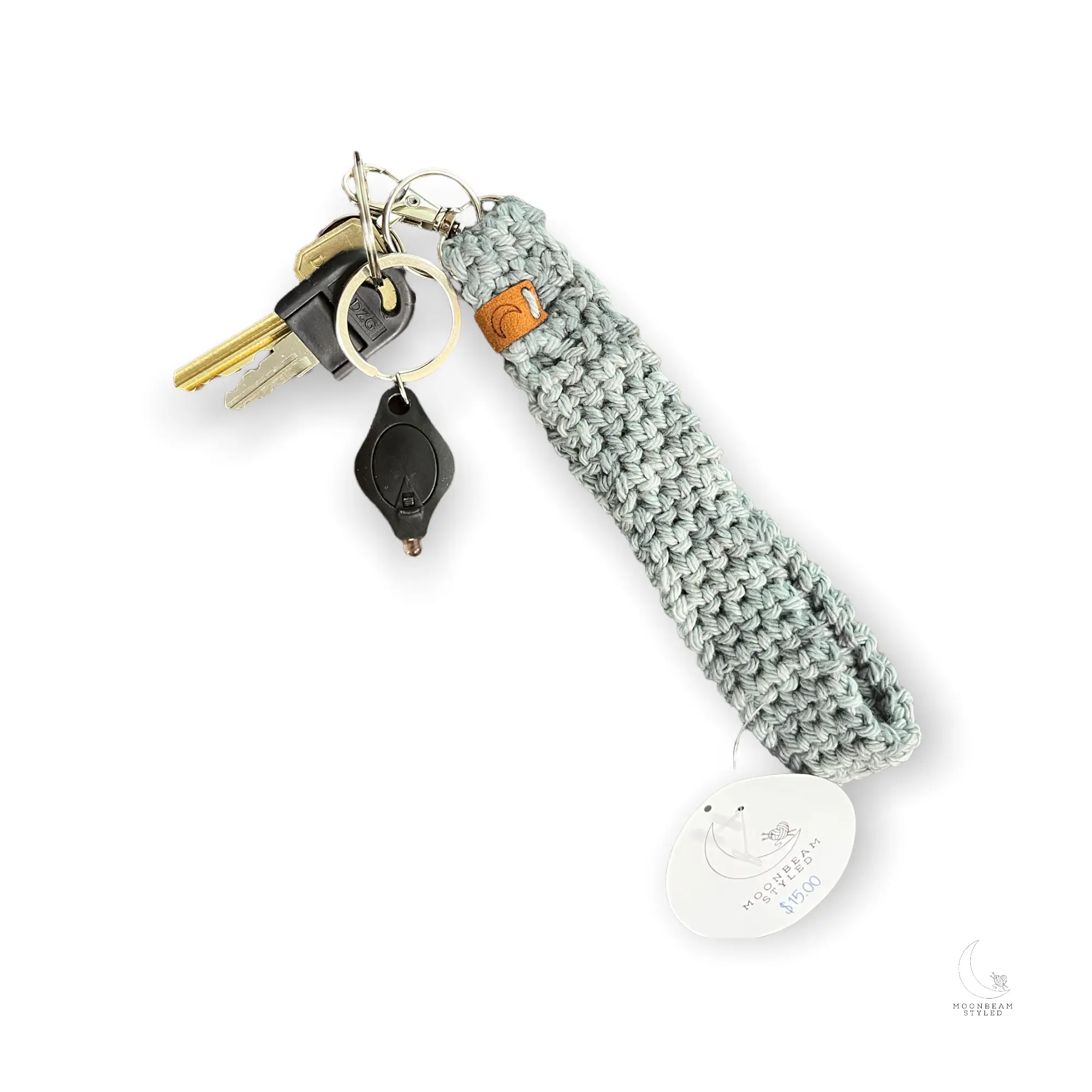 Handmade Crochet Keychain Wristlet Gray