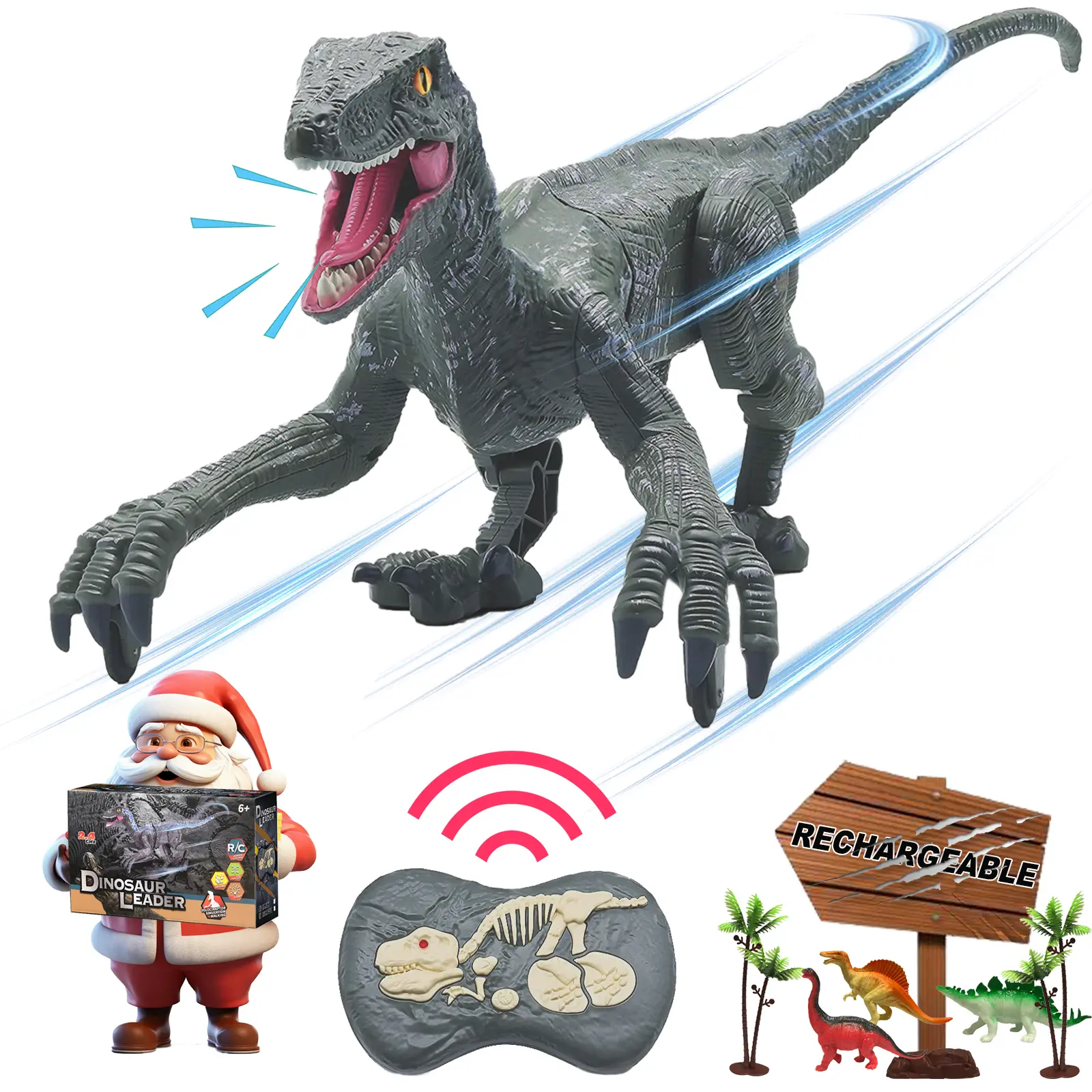 Unisex Large Remote Control Velociraptor Dinosaur Toy - Electronic RC Robot, LED Lightup, Walking, Roaring, Rechargeable (2 Hours Cells), Learning Toy for 3-8 Year Olds, Jurassic Birthday Gift, 3 4 5 6 7 8+ Years, 3 Months