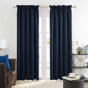 Deconovo Solid Color Curtains Blackout Fabric with Rod Pocket Top Navy Blue Room Darkening Window Drapes