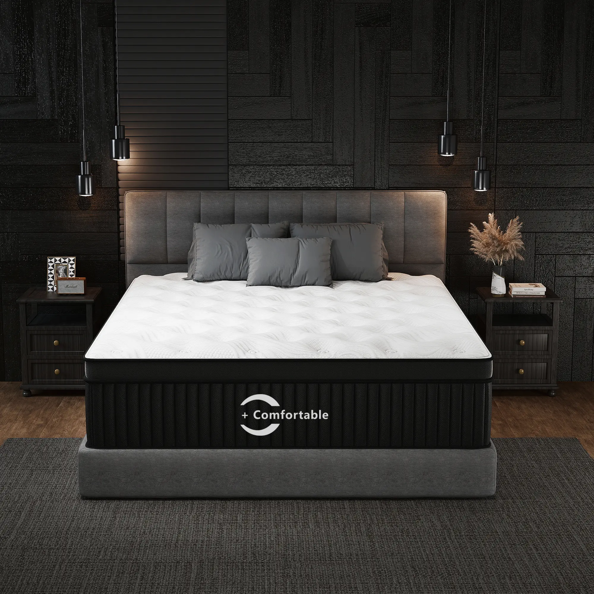 12" 14" Twin Full QueenKing Size Mattress Gel Memory FoamIndividual Pocket Spring Hybrid BlackMattresses Medium Firm Pressure Relief Bed Inbox