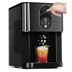 Kismile Nugget Ice Makers Countertop, Pellet Ice Maker Machine Dispenser with Water Reservoir with 44lbs/24H, Self-Cleaning, Soft Chewable Ice Maker Machine for Home/Kitchen/Office, Black Stainless