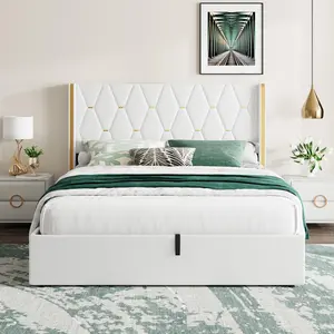 Lift Up Storage Bed Frame, Modern Velvet Upholstered Platform Bed Frame with Wingback Headboard, No Box Spring Needed