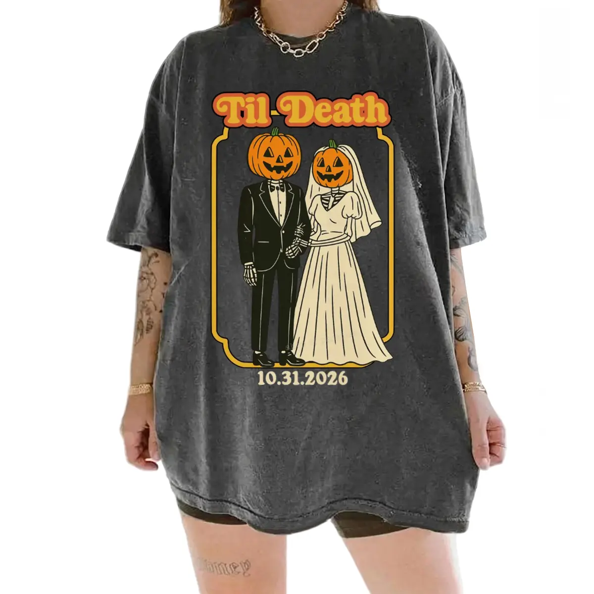 Custom Bride Halloween Shirt, Bride and Groom Halloween Shirts, Halloween Newlywed T-Shirt, Matching Couple Wedding Gift