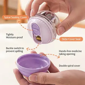 Mini Rotating Sealed Four-Compartment Pill Box, Transparent Portable Medication Organizer, Vitamin Organizer, Supplement Organizer, Moisture-Proof Leak-Resistant Drug Case