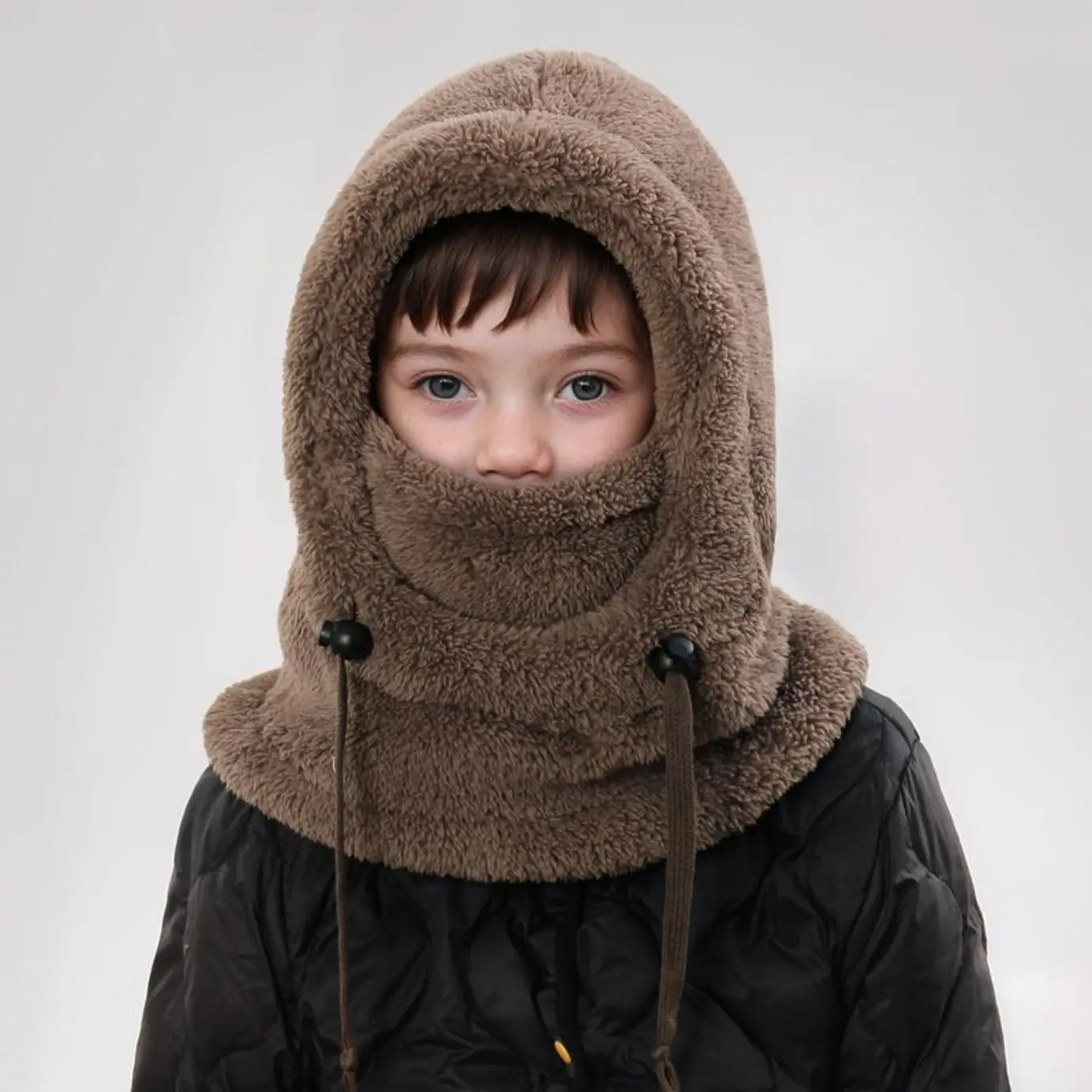 Kids' Fleece Balaclava with Detachable Collar, Windproof Thermal Full Face Hood, 3-10y Outdoor Skiing Fashion Accessory, Detachable Hood, Full Face Mask