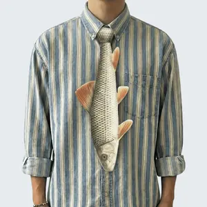 MUS626 Realistic Salmon Fish Novelty Tie Funny 3D Fish Necktie for Men Fishing Lover Gag Gift & Statement Accessory