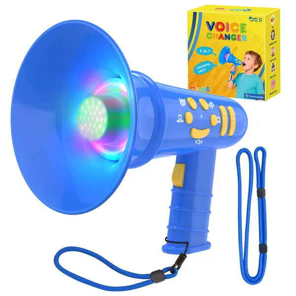 Kids' Voice Changer Mini Megaphone with Wrist Strap, USB Type-C, Dual Wearable Ways - Birthday Gift for 3-8+ Years Old Boys, Prank Noise Maker Gadget for Christmas (Blue)