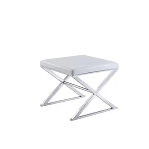 212 MAIN Pasargad Carpets Faux Leather Bench, White, for Indoor Use, Contemporary Home Decor, Cross Legs