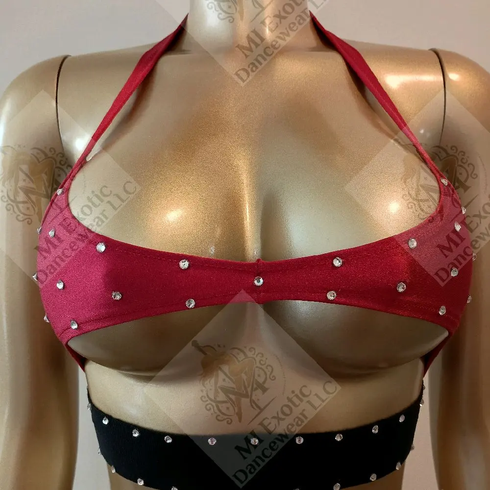 Halter-top with clear crystals, Exotic Dancewear Halter-top with clear crystals, Exotic Dancewear