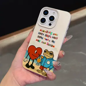 Fun Cartoon Beach Love Frog B-Bad & Bunnys Phone Case, Shockproof Soft Back Cover for iPhone 11-17, Perfect Couple Gift, Playful Aesthetic UV Printed Design