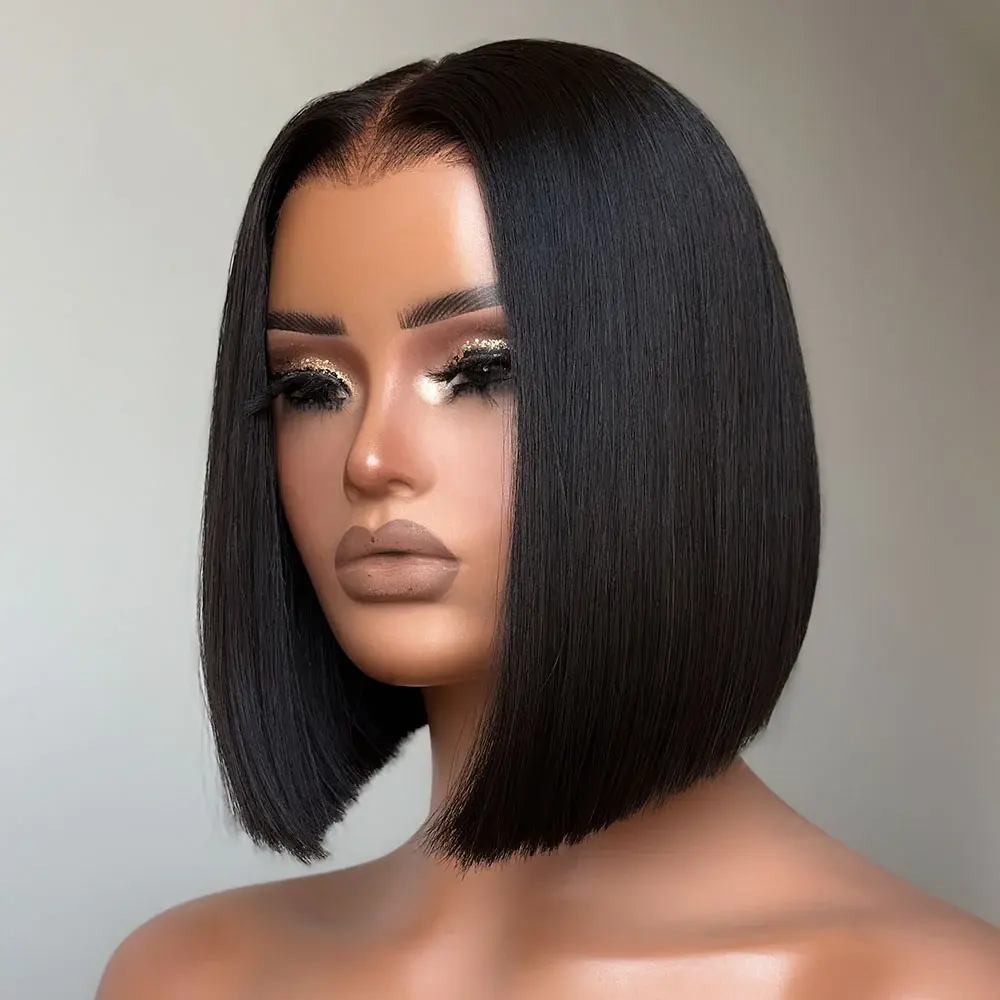 Short Bob 4x6 HD Lace Silky Straight Wig 180% Free Part Natural Black Deep Part Lace Glueless Wig Human Hair Pre Plucked with Natural Hairline Short Bob Wig summerwins