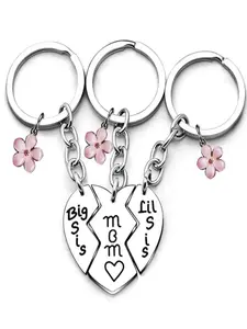 Mother's Day Gift 3 Stainless Steel Mother Daughter Keychains, Heart Pendant Charm for Family Use, Durable & Stylish Accessory for Women