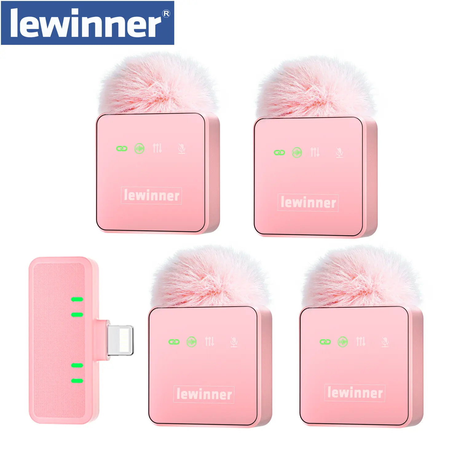 Lewinner Professional Noise-Canceling Pink Wireless Reverb Lavalier Microphone, 4-Person Interconnect, for Smartphones, Tablets, and Laptops, with Lightning/Type-C Interface, Rechargeable Outdoorfun Audio   TikTokShopBlackFriday