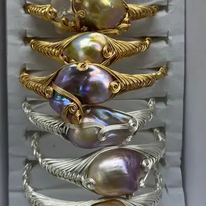 Baroque Pearl Bangle Pearl Bracelet Adjustable Size Handmade  Natural Pearl For Daily Gifts Birthday Christmas