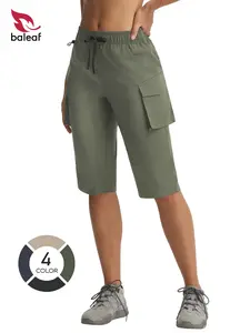 BALEAF Women's 15'' Knee Length Teacher Bermuda Shorts with 7 Pockets Tummy Control High Waist Cargo Capris Water Resistant Quick Dry Lightweight UPF50+ Sun Protection Breathable Stretch Casual Outdoor Shorts for Camping Travel Walking Summer Daily Wear