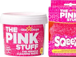 The Pink Stuff Miracle Cleaning Paste & SQeeZY Scrubber Sponge Bundle – All-Purpose, Non-Scratch Cleaner for Kitchens, Bathrooms, Walls, Floors, Pots, Grout, and More