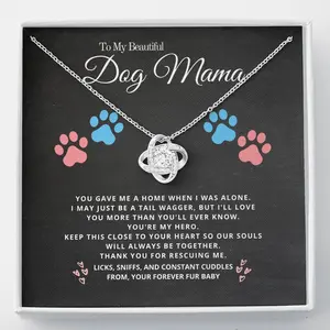 To My Beautiful Dog Mom Necklace - Pet Dog Rescue Necklace with Meaningful Message Card Inside, Puppy Love Paw Message Card, Mother's Day Gift