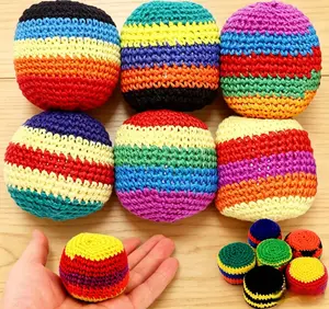 Random 2/6/12 PCS Hand-Made Knitted Hacky Sack, 2026 Upgraded Assorted Foot Bag Crochet Hacky Sacks for Adults, Juggling Balls for Beginners, Multicolored Geometric Pattern, Ready-to-Use Hacky Sacks