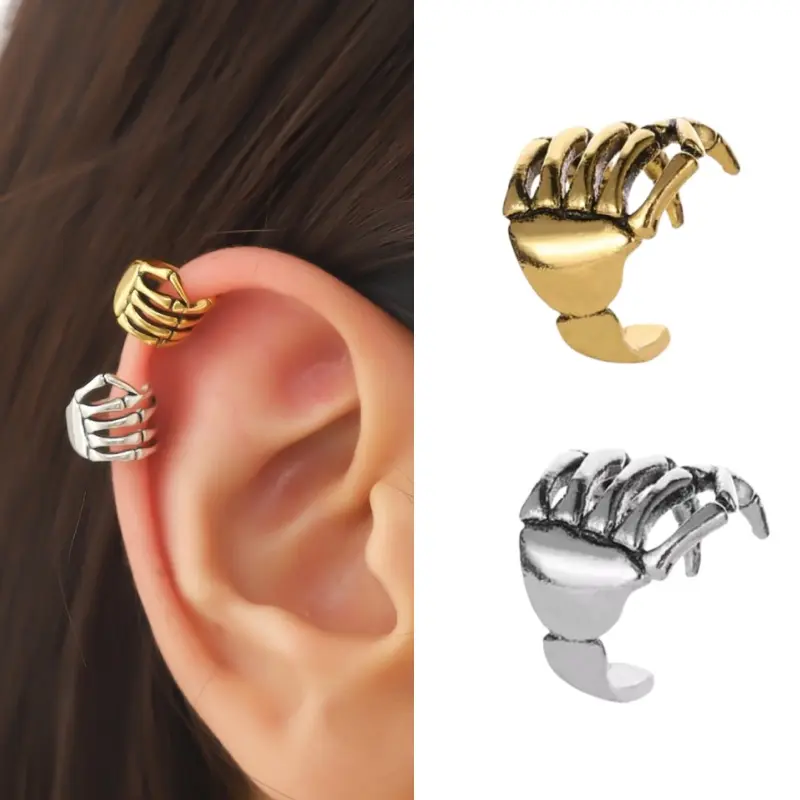 Minimalist Plain Hand Skull Pattern Ear Clip, Stylish Ear Accessory, Unisex Fashion Ear Jewelry for Men Women Teens, Halloween Gothic Ornaments-MM1
