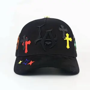 L.A. CRUCES "La última Cena" Black Hat with Colorful Crosses Design
