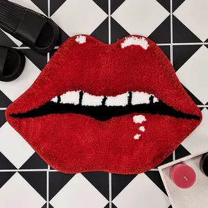 Lips Shaped Bathroom Rug, Cute Red Bath Mat Non Slip, Absorbent, Plush Shower Rugs For Bathtub