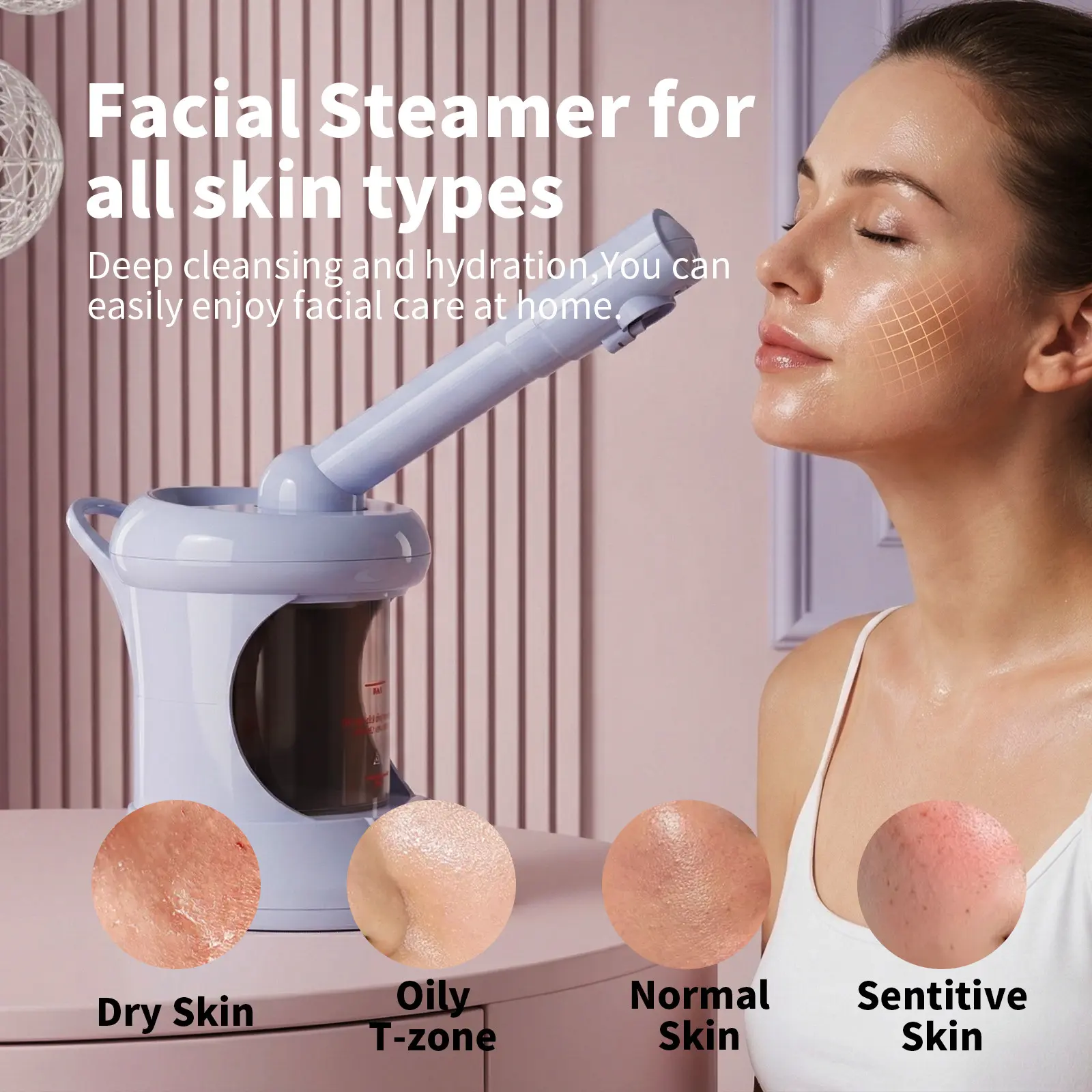 Professional Facial Steamer, Negative Ion Deep Cleaning Hydrating Steam Face Steamer, Facial Cleansing Equipment, Facial Cleansing Tools, Skin Facial Cleaning, 360° Rotating Nozzle, Extendable Stand, Aromatherapy