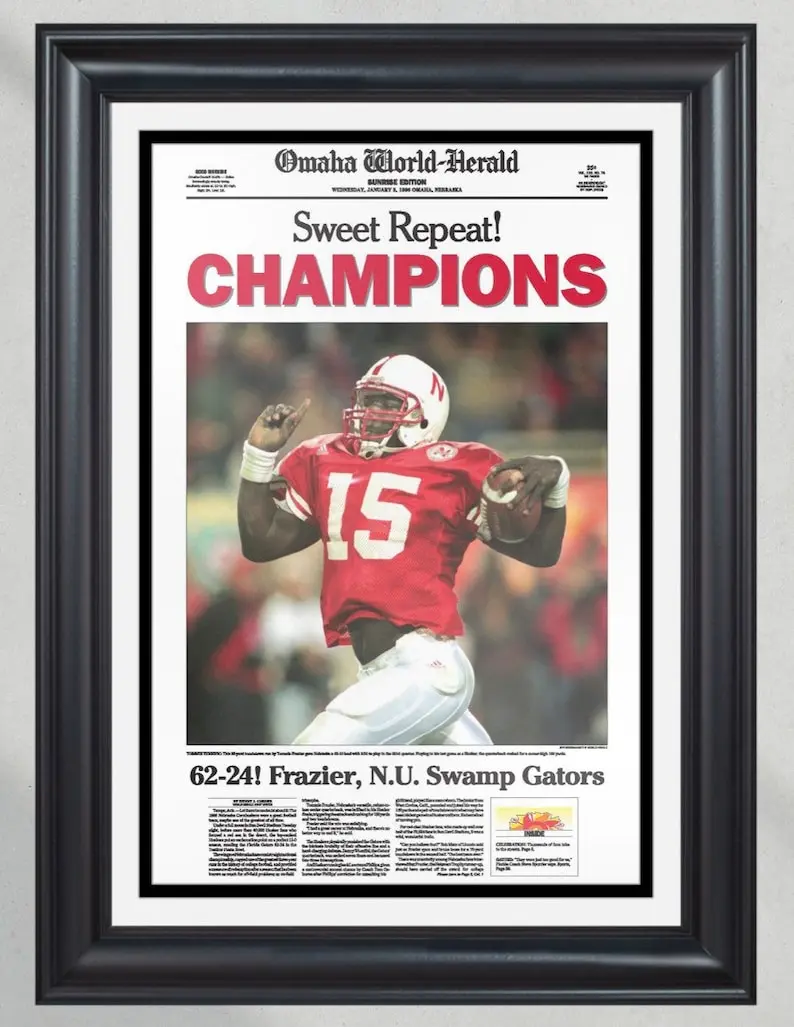 [Unframed Poster] 1995 Nebraska Cornhuskers NCAA College Football National Champions Front Page Newspaper Print