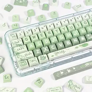 Spring Green Anime PBT Keycaps 133 Keys | Sublimation Heat Transfer Fresh Travel Style | Universal Mechanical Keyboard Keycaps Gift for Women