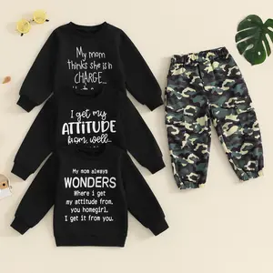 Toddler Kids Baby Boy Fall Outfits 1T 2T 3T 4T 5T Letter Print Long Sleeve Tops Camouflage Pants Winter Clothes Sets