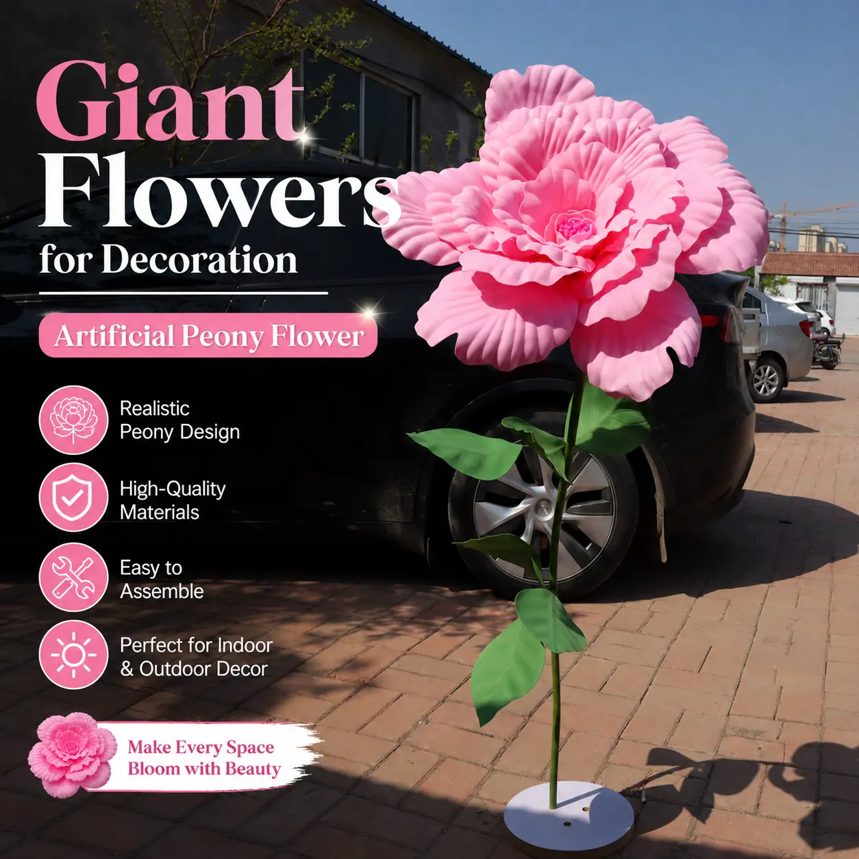 Oversized Pink Artificial Giant Peony Flower Large Foam Floral Head Wedding Backdrop Stage Photo Booth Party Window Wall Decor