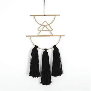 Boho Wall Decor Black Macrame Wall Hanging Metal Wall Art Cute Home Small Wall Decor 12" H Ornaments Hangable