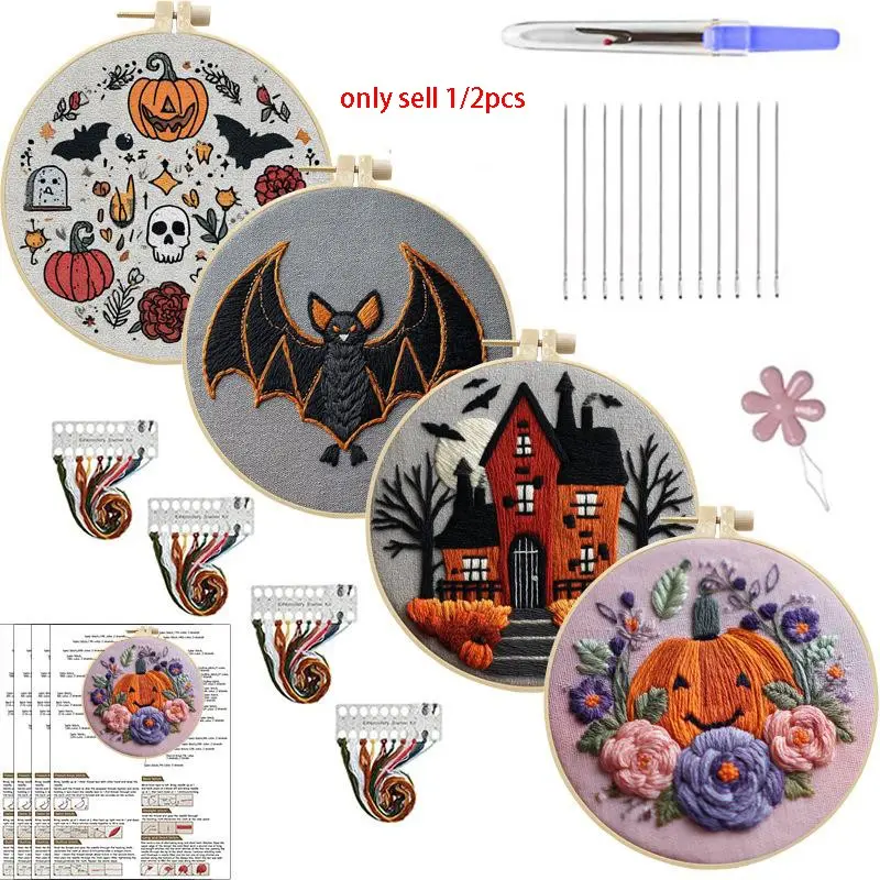 Kit De Broderie Halloween Pour Débutant – Citrouille, Chauve-souris, Sorcière