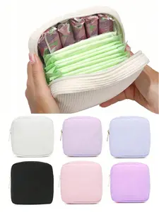 Portable Sanitary Napkin Storage Bag, Cute Bow Design, Suitable for Coins and Lipstick, Grid Pattern, Multiple Colors Available, Storage Pouch