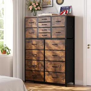 Raybee Furniture Tall Dresser for Bedroom,16 Drawer Dressers & Chests of Drawers, Fabric Bedroom Dresser with Wood Top, Metal Frame,Storage Drawer for Closet Entryway
