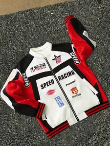 Y2K Vintage Speed Racing Jacket for Men & Women - Retro Patchwork Moto Bomber Streetwear - Oversized Biker Aesthetic Coat for Autumn Street Style & GRWM Outfits