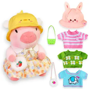 10.2" decorative collectible accessory Capybara Plush gifts with 8/9 Outfit Pieces (2 Hats, 4 Sweaters, 3 Bags) Cute Stuffed Animal unique Gift
