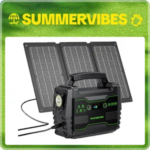 Summervibes MARBERO 155Wh Solar Generator with 30W Solar Panel Portable Power Station with 2x 100W AC Outlets(150W Surge) 7 Output Ports Built-in Flashlight for Camping Home Blackout High Capacity Battery USB Rechargeable Battery tiktokshopspringglowup