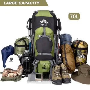 Night Cat 70/90L Frameless Hiking Backpack, 33x27x73cm & 1kg Ultra-Light, Breathable Mesh Back Panel & Multi-Compartment, for Multi-Day Trekking, Mountaineering, Camping, Travel & Outdoor Expeditions, Durable Outdoor Hiking, Hiking Trekking Rucksack, Unis