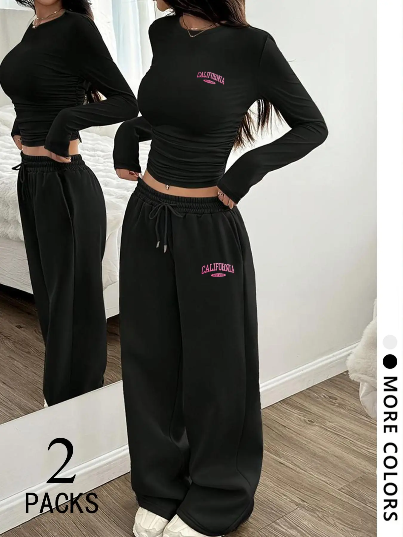 Women's 2-Piece Campus Style Vibe Athletic Set, Casual Slim Fit Print Top, Straight Leg Pants, Comfortable Fabric, Perfect for Outdoor Sports, Shopping, Parties Outfit