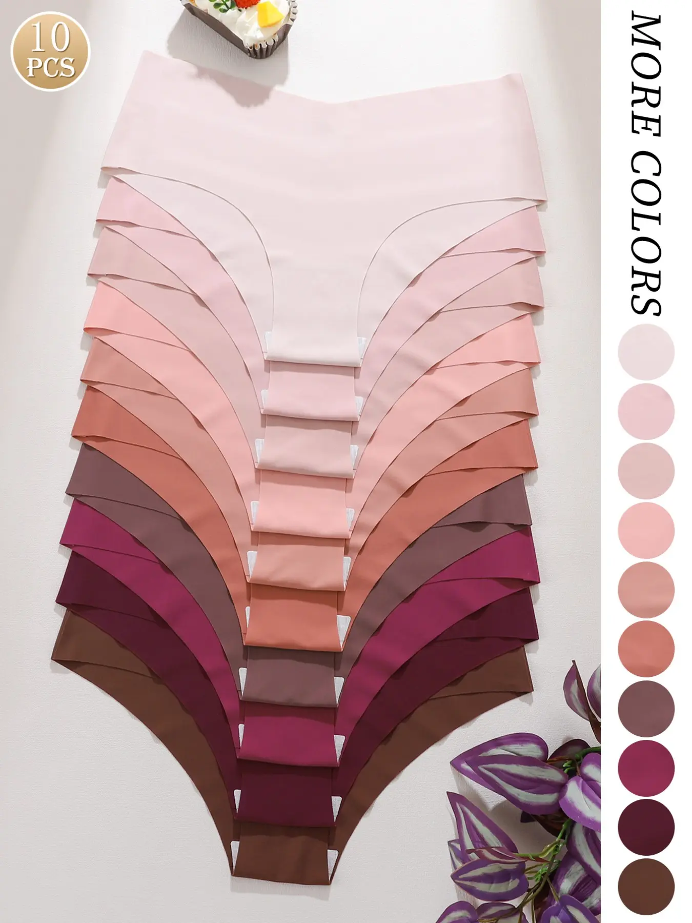 10 Pack Peach Color Basic Seamless Triangle Underwear, Ice Silk Fabric with High Elasticity, Smooth, Breathable and Skin-Friendly Fit for All Seasons, Triangle Panties