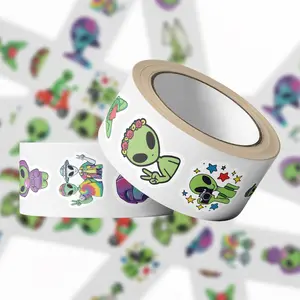 500pcs Cartoon Alien Roll Sticker Series Office Supplies Notebook Accessories Sealing Stickers for Cups, Laptops, Suitcases, DIY Decorative Stickers, Cute Stickers, Birthday Gifts, Die Cut Stickers
