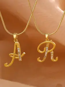 Handwriting Style Alphabet Letter Gold-Plated Inlaid Pendant Necklace, Women's Golden Snake Chain Collarbone Chain, Daily Wear Accessory And Festival Anniversary Gift, Initial Letter Necklace