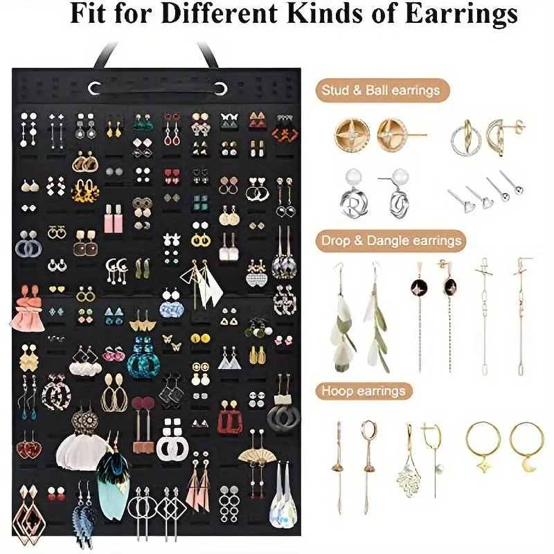 Earrings Organizer, Hanging Earring Holder Holds Up To 300 Pairs, Stud Earring Organizer, Dangle Earring Organizer Large Capacity Storage Earring Hanger, Earring Display Holder Brooch Pin Organizer For Women Girls-Black