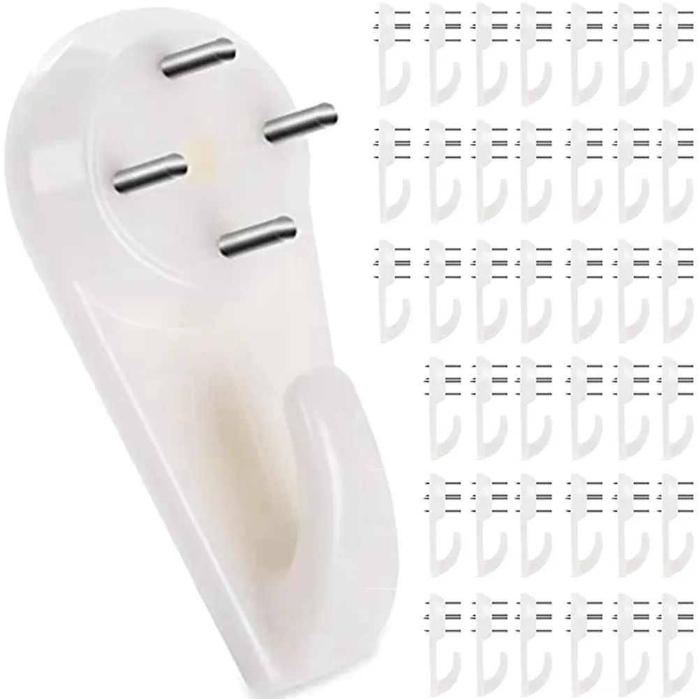 Invisible ABS Wall Hooks 40-Pack, No-Drill Heavy Duty Picture Hangers for Interior Concrete & Drywall, Hanging Kit for Mirror & Clock, Supports 25 LBS, Hangable, Home, Hook Wall, Tool, Sturdy, Wall Hooks Set