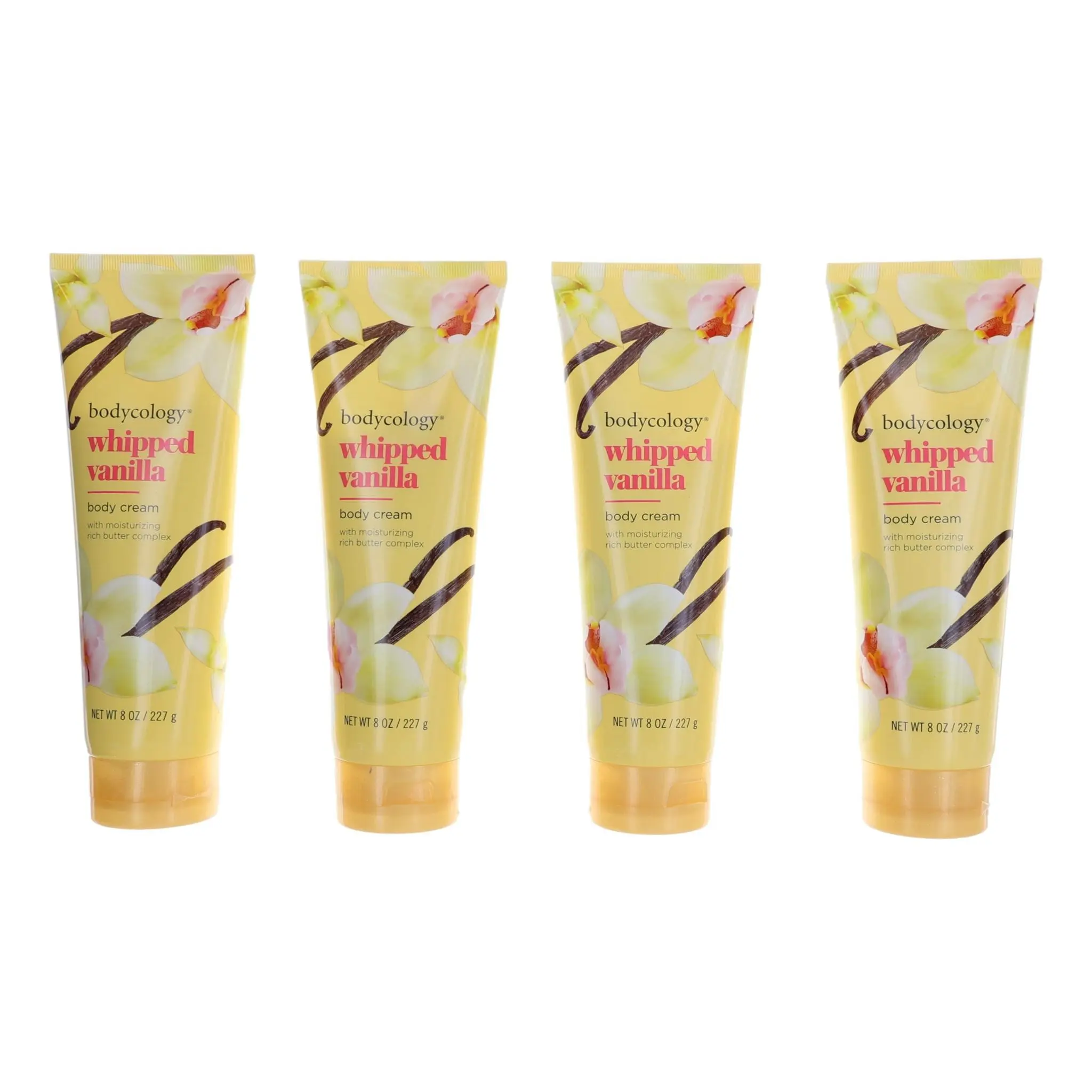 Bodycology Whipped Vanilla Cocoa Scent Women's Body Care Moisturizing Body Cream Set Pack, 4-Pack of 8oz Moisturizers Each
