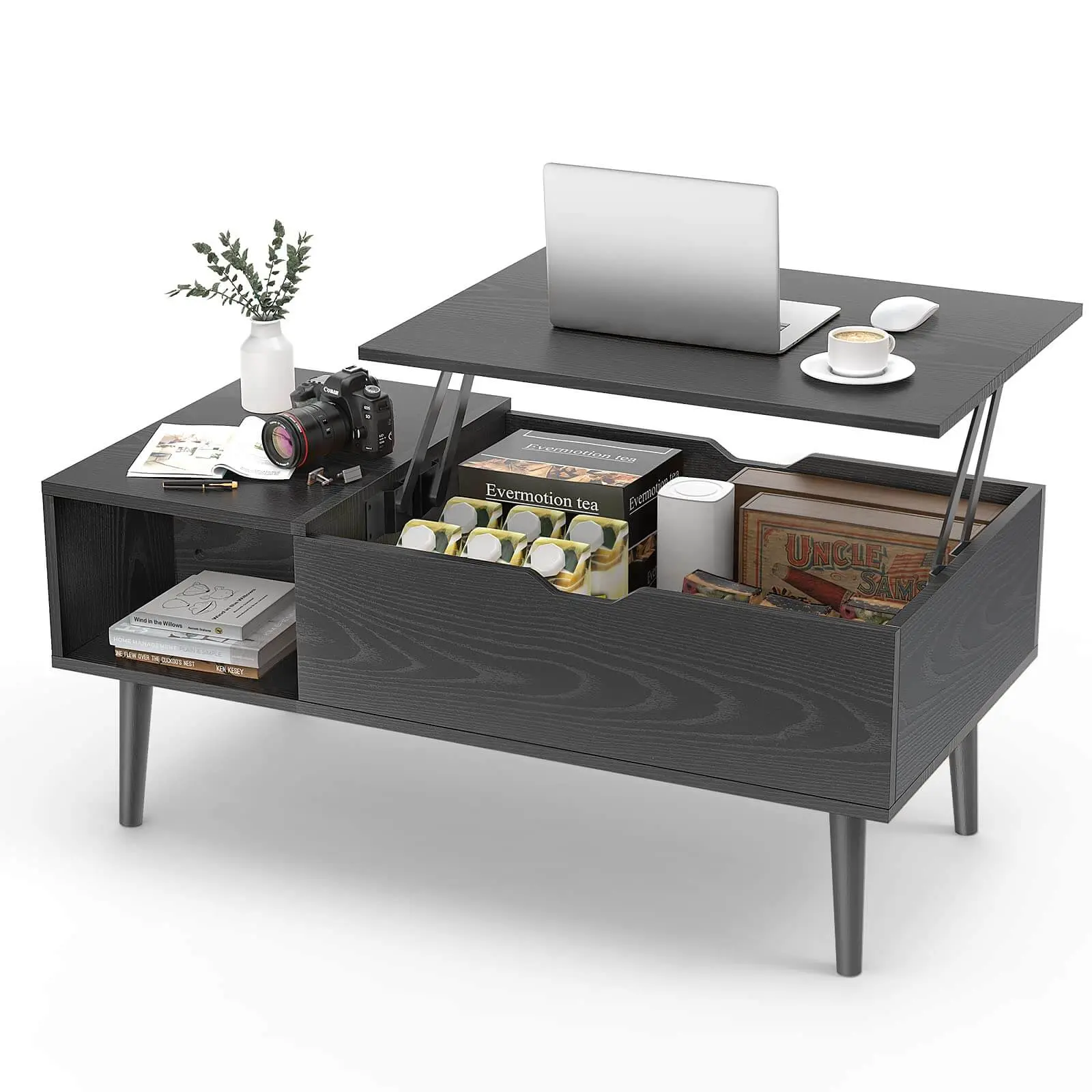Coffee Table, Lift Top Coffee Tables for Living Room, Rising Tabletop Wood Dining Center Tables with Storage Shelf and Hidden Compartment