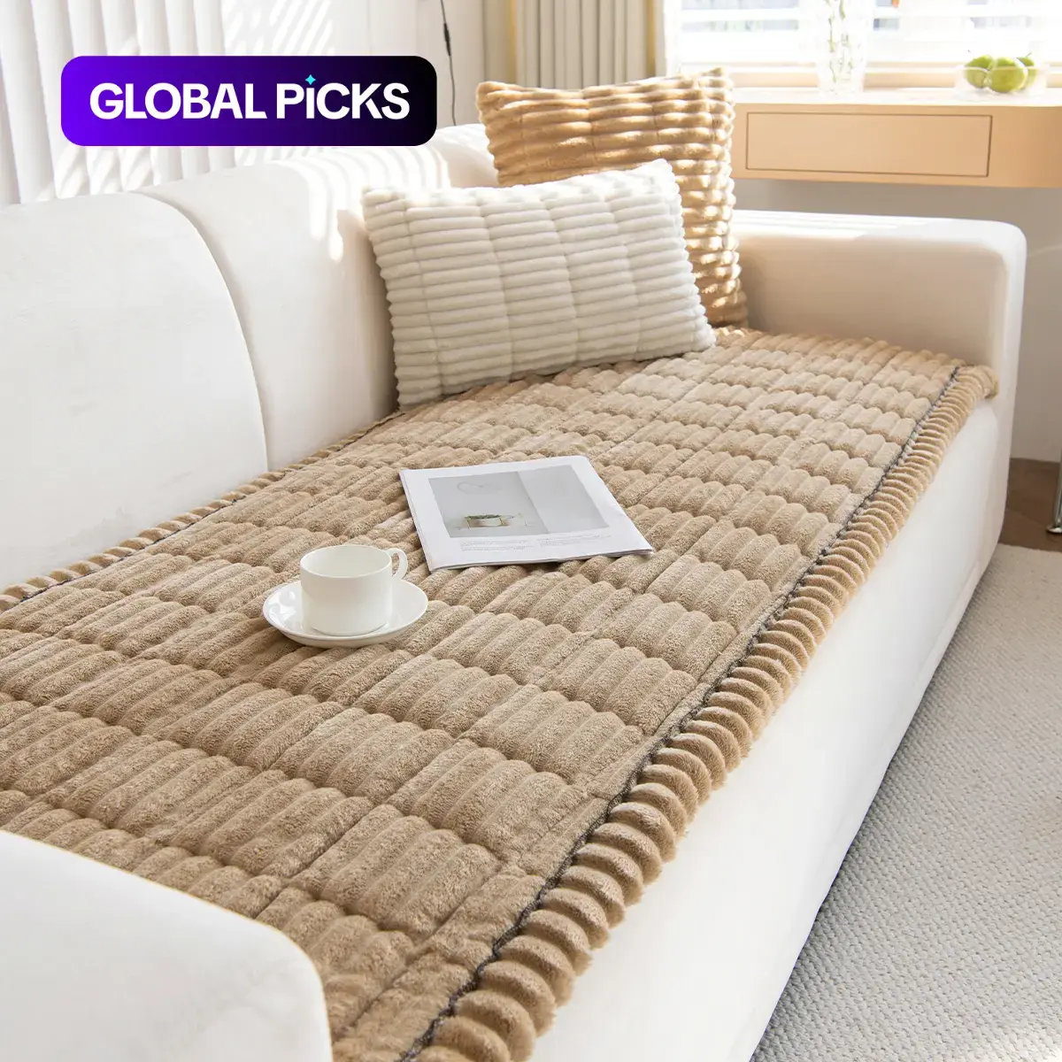 1-Piece Plush Sofa Cushion, Couch Protector for Living Room, Soft Sofa Protector, Machine Washable, Pet Furniture Protector, Dust-Proof & Stain-Resistant Sofa Slipcover, Fits 2/3/4-Seater Sofas #GLOBAL PICKS