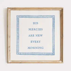 Lamentations 3:23, Vintage Scripture Wall Art, Farmhouse Decor, Christian Wall Art, Printable Wall Art, Square Print, Blue Wall Art
