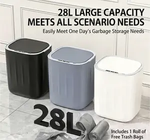 28L (7.4 Gal) Rectangular Sensor Bin, Touch-Free Automatic Trash Bin with Smooth Quiet Closing System, Modern Minimal Design, Easy-to-Clean for Kitchen, Bathroom
