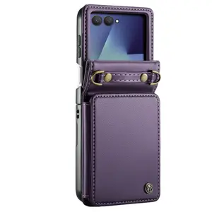 Samsung Galaxy Z Flip 7 Phone Case with Rfid Card Holder, Durable Detachable Wrist Strap Cover Wallet Design for Daily Use